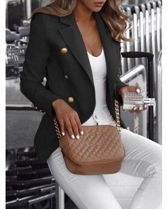 Black Double Breasted Tailored Collar Fashion Short Blazer