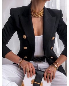 Black Double Breasted Turndown Collar Long Sleeve Fashion Blazer