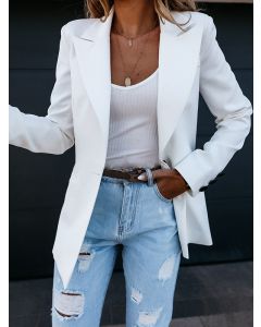 White Buttons Turndown Collar Long Sleeve Going out Blazer