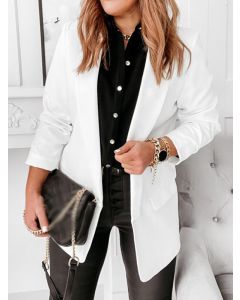 White Buttons Pockets Turndown Collar Long Sleeve Fashion Blazer