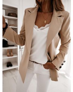 Apricot Buttons Turndown Collar Long Sleeve Going out Blazer