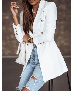 White Double Breasted Pockets Turndown Collar Long Sleeve Fashion Blazer