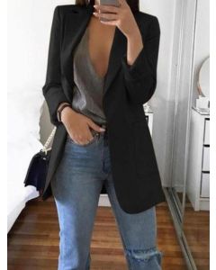 Black Pockets Turndown Collar Long Sleeve Fashion Plus Size Blazer