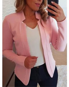Pink Band Collar Long Sleeve Going out Plus Size Blazer