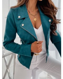 Green Zipper Studded Turndown Collar Long Sleeve Fashion Jacket