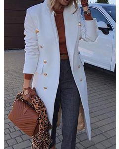 White Double Breasted Turndown Collar Fashion Plus Size Wool Coat