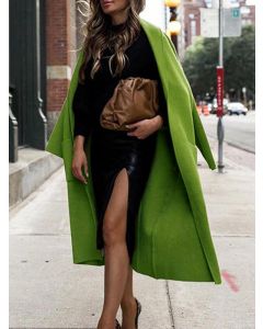 Green Pockets Turndown Collar Long Sleeve Fashion Wool Coat