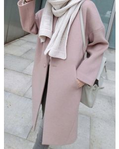 Pink Buttons Pockets Turndown Collar Long Sleeve Fashion Wool Coat