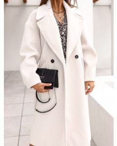 Abrigo bolsillos con botones cuello vuelto manga larga lana de moda blanco