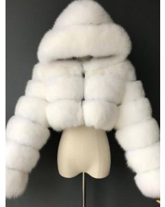 White Fluffy Hooded Long Sleeve Fashion Plus Size Faux Fur Coat