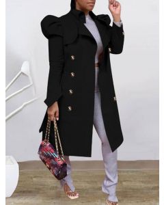 Black Double Breasted Belt Turndown Collar Fashion Trench Coat