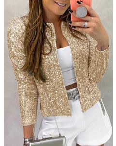 Champagne Sequin Sparkly Round Neck Long Sleeve Fashion Jacket