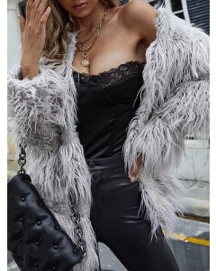 Grey Faux Fur Fluffy Bubble Fur Long Sleeve Fashion Coat