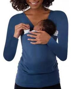 T-shirt multifonctionnel à double pont manches longues porte-bébé décontracté bleu foncé