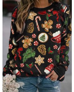 Black Christmas Pattern Long Sleeve Fashion Sweatshirt