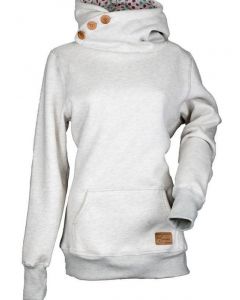 Grey Buttons Pockets Hooded Long Sleeve Fashion Plus Size Sweatshirt