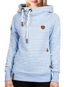 Light Blue Striped Drawstring Pockets Hooded Long Sleeve Fashion Sweatshirt
