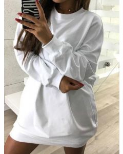 Weißes Rundhals-Langarm-Fashion-Mini-Sweatshirt-Kleid