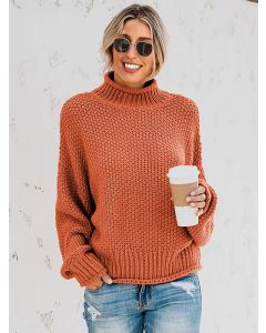 Orange Crochet Oversize High Neck Long Sleeve Fashion Sweater
