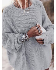 Grey Crochet Oversize Round Neck Dolman Sleeve Fashion Sweater