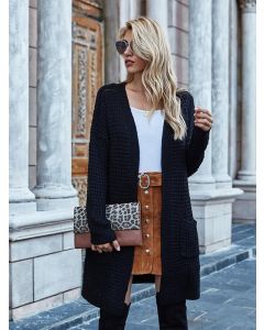 Black Pockets Crochet Oversize Long Sleeve Fashion Cardigan Sweater