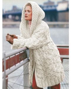 Cardigan twist crochet oversize con cappuccio manica lunga casual bianco