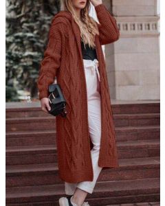 Cardigan twist crochet oversize con cappuccio manica lunga moda marrone