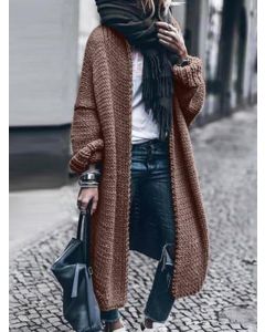 Brown Crochet Long Sleeve Fashion Plus Size Cardigan Sweater