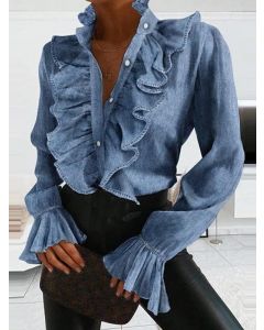 Elegante Bluse mit langen Ärmeln und blauen Knöpfen