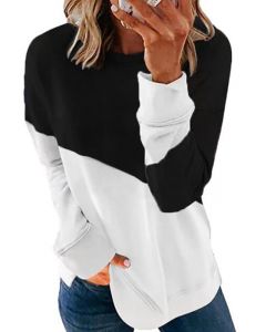 Black Patchwork Comfy Round Neck Long Sleeve Casual T-Shirt