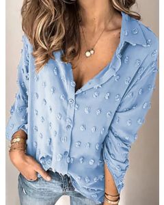 Blue Polka Dot Single Breasted Turndown Collar Fashion Blouse