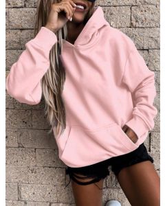 Pink Pockets Comfy Hooded Long Sleeve Going out Sweatshirt